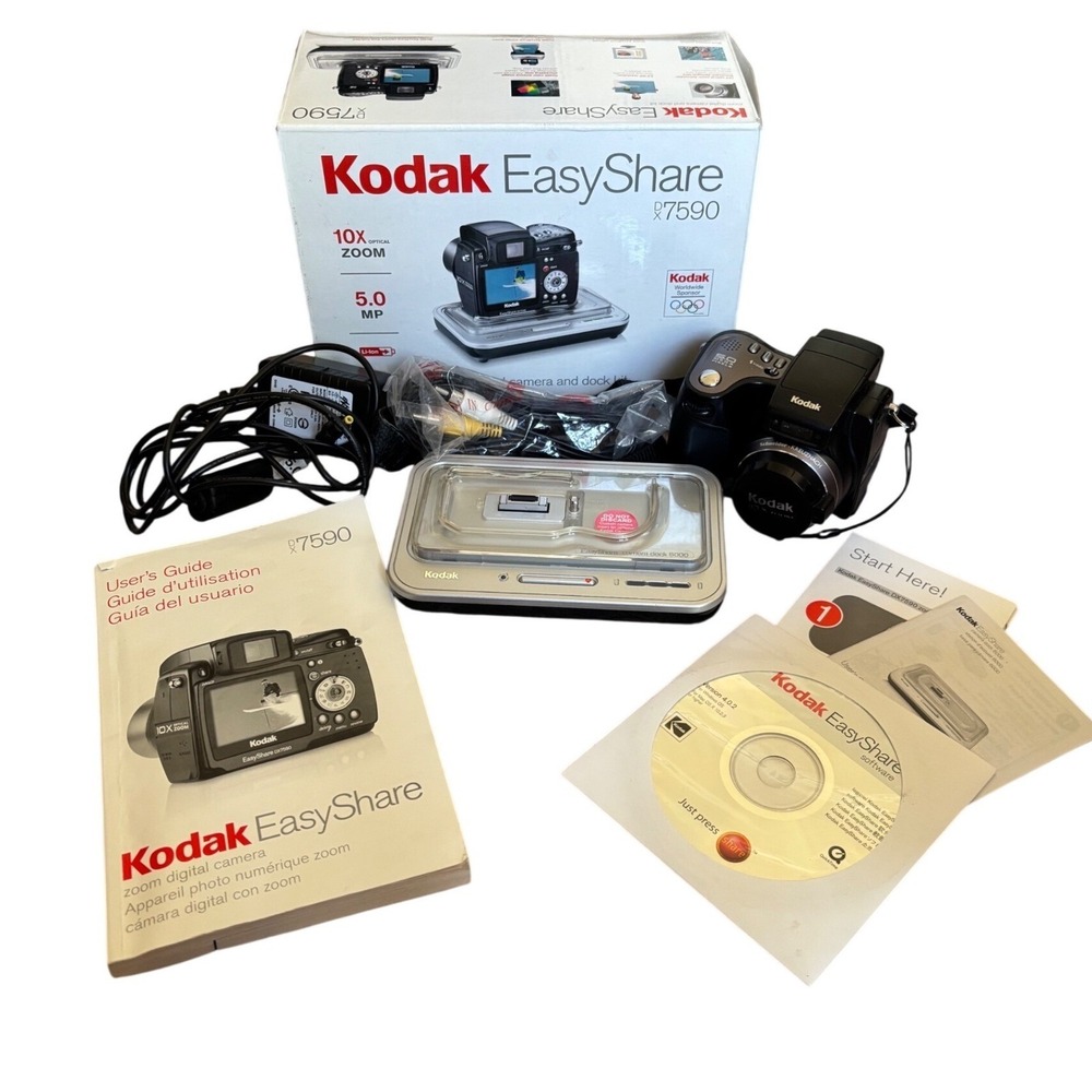Kodak EasyShare DX7590 5MP Digital Camera 10x Zoom Dock Kit CIB Y2K Vintage